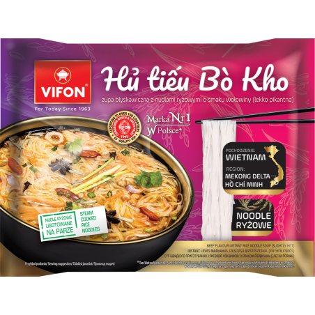 VIFON - Zupa błyskawiczna HU TIEU BO KHO z nudlami ryzowymi o smaku wołowiny lekko pikantna 65g